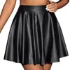 Skirts Women Faux Leather Skirt Solid Color Matte Pleated Mini Short High Waist Slim Vintage Elegant Stretch Streetwear