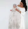 Robes de fille Blanc Ivoire robe de baptême pour les petits enfants o couches à manches longues en dentelle perles première communion robe pour tout-petits