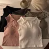 Women's Tanks Tank Tops Sexy Crop Vest Solid Turn Down Collar Harajuku Korean Female Off Shoulder Cotton Khaki White Summer Women