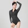 Stage Wear 2024 Latin Dance Kjol Aldult Female Performance Sexig Top Splicing Mesh Sleeves Chest Shirred Tops