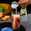 Tumblers Text Pattern Heat-Resistant Tumbler Transparent Coffee Mug Glass Milk Cup Household Square Beverage Juice Kitchen Accessory H240425