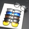 Óculos de sol enquadram moldura de espetáculo masculino com 5 pcs clipe em mulheres polarizadas de óculos magnéticos masculino