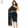 Arbetsklänningar Vazn 2024 Luxury Designer Young Sexy Club Beach Solid Asymmetrical Full Hylsa Long Pencil kjolar Slim Women 2 Piece Set