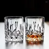 Tumblers 2pcs Glass Cup Drink 230ml Whiskey Cups Crystal Transparent Flat Bottom Wine Embossed Water Flower Grave Drinkware