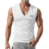 Herrtankstoppar högkvalitativ Vest V-ringning fast färg Casual andas Slim Sleeveless Sports Fitness T-shirt Tryck TOMNY