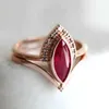 Band Rings Fashion Rhombus Red Zircon Stones Rose Gold Color For Women Classic Metal Marquise Bridal Wedding Set Jewelry H240425