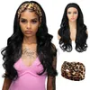 synthetic Black long womens yaki hair headscarf wig curly with large wavy fiber half head cover wigs