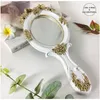 1Pc Rectangle Hand Hold Cosmetic Mirror With Handle Makeup Mirror Cute Creative Wooden Vintage Hand Mirrors Makeup Vanity Mirror