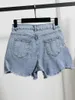 Shorts femininos 2024 Bordado pesado de moda de cor leve de cor de verão usada com cintura alta temperamento de fitd girl de jeans de perna larga