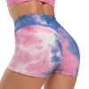 Active Pants Jacquard Tie färgad bubbla som kör hög midja andningsbar smal fitness yoga 3/4 shorts för kvinnor