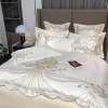 Ensembles 4 / 6pcs Blanc Gris Gris Gold Gold Broidery Satin Coton Liberter Double Queen King Couper à couverture Couvre-lit