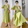 Maternity Dresses Green Pregnant Women Dress Short Sleeve V-Neck High Waist Maternity Cotton Dress Plus Size Pregnancy Holiday Clothes Beach Dress