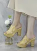 Chaussures habillées 2023 Fashion Jaune Golden Africain Wedding High Heels Stitching Sequins Summer Casual Womens 37-42 H240425