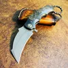 Top Quality C7147 Outdoor Karambit Folding Knife VG10 Damascus Steel Blade Full Tang G10 Handle Claw Folder Knives with Leather Sheath