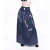 التنانير الأنيقة الطويلة عالية الخصر للنساء Wetlook PVC الجلود A-LILE تنورة صلبة الأزياء أزياء الشارع بالإضافة إلى حفلة الحجم