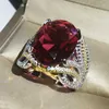 Band Rings Luxury Big Red square Cut Shining AAA Zircon Ring with large CZ stones for Women Fashion Jewelry Valentines Day H240425