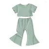 Clothing Sets Baby Girl Clothes Set 2t 3t 4t 5t Sleeve Rib T-Shirts Tops And Elastic Waist Flare Pants Toddler Summer Outfits