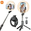 Sticks Xiaomi Wireless Remote Selfie Stick med stativstativ Telefonhållare Portable Unplugged Dimble LED Ring Light for Live Stream