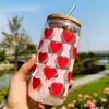 Tumblers Red Love Heart Shiping Ban Can с бамбуковой крышкой соломенной кофейной подарки для кофе для пар, друзья Summer Cup H240425