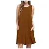 Vestidos casuais mulheres camiseta de verão praia de praia de vestido de tanque plástico liso v pescoço maxi para