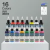 16pcs tattoo inkt fusion tattoo inks 16 kleuren ingesteld 1 oz 30 ml/fles tattoo pigmentkit voor 3D make -up schoonheid huidlichaam kunst.