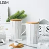 Mugs Modern Simple Coffee Tea Mug Nordic Wooden With Lid Spoon Ceramic For Couple Large Enamel Milk Tazas Para Cafe