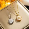 Pendant Necklaces Rotatable Sunflower Necklaces For Women 2024 Fashion Jewelry Accessories Chain Choker