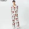 Masowe zestawy Mężczyzn Streetwear Flower Printing Lapel Blazer Pants 2pcs luźne męskie garnitury s5xl inderun 240409