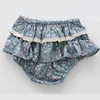 Shorts Sommer Blumen -Spitzenrock -Shorts für Kinder Kleidung Baumwolle atmungsaktive Kinder Doppel Rüschen Shorts Kleinkind Girls Bloomers H240425