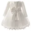 Girl's Dresses Baby Girl Long Sleeves Dress Newborn White Baptism Dress Flower Girls Dress Toddler Christening Gown Elegant Lace Princess Dress d240425