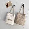 Designer Large capacity grid woven versatile for womens autumn winter fashion chain niche texture Han Fan bucket bag