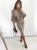 Abiti casual di base Donne Autunno inverno inverno vestito midi Midi Solid Office Pullover BodyCon Slim maniche lunghe Sexy Strette