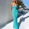 Fashion Off Shoulder Tight Club Party Dress Casual Hollow Sleeveless Wrap Hip Vestido 2024 Sexy Strap Lace Slim Long 240411
