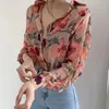 Womens Fashion Floral Print V-Neck Long Sleeve Chiffon Shirt Blus Office Button Luxury Shirt Vintage Tops Tunics M-2XL 240424