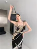 Sıradan elbiseler Tingfly Tasarımcı Moda Çiçek Desen Örgü Düz Midi Uzun Elbise Lady Chic Squitwear