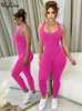 Kvinnors jumpsuits Rompers Summer Solid Straps Slovless Zipper Sexy BodyCon One Piece Jumpsuit Y240425