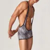 Män unershirts Mesh Open Butt Wrestling Singlet Leotard Male One-Piece Pyjama Sexig Jockstrap Underwear Faux Leather Jumpsuit 240410