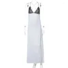 Casual Dresses SKMY White Dress Clothes For Women 2024 Spring Summer Fashion Lace Patchwork Sexy Open Back Spahgetti Strap Split