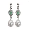 Boucles d'oreilles rétro 925 Crystal émeraude en argent sterling pour les femmes Crimpers bijoux de luxe de luxe de perles simples