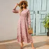 Sping Summer Bohemian Femmes Maxi robe décontractée manches longues hautes plage femme en mousseline de mousseline