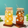 Tumblers 1pc Clear Drinking Glass With Bamboo Lid And Straw Juice Cup For Hot/Cold Drinks Drinkware Gift Light Colored Flowers Style H240425