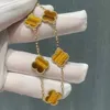 سوار مصمم Vancleff من أعلى الدرجة من الدرجة الأولى 925 Sterling Silver Tiger Eye خمسة سوار زهرة مطلي مع سوار البرسيم الذهب البالغ 18 كيلو