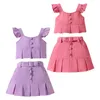 Kleidungssets Kleinkind Babygirl Röcke Outfit Frühling Sommer Kinder Kleidung ärmellose Strickweste Top plissierte einen Line -Rock Set 6 Monate