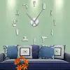 Klockor DIY Barber Shop Giant Wall Clock med spegeleffekt Barber TOLKITER Dekorativ ramlös klocka Frisör Barberväggkonstdekor