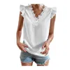 Blouses des femmes Shirt Femme Élégante Fleur en dentelle Épissage en V V pour les manches Pullover Top Slim Fit Couleur