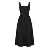 Basic Casual Dresses Womens Dress Vintage Sleeveless Solid Floral Ruched Summer Cute A-Line Flowy Swing Midi DressL2404