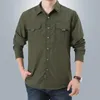 Men's Casual Shirts Men Long Sleeve Cargo Solid Shirt Male Oversized Pocket Work Business Mens Military Hiking Man Clothes