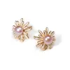 Stud Earrings Natural Pearl Bead Purple Daisy Shape Cultured Freshwater For Jewelry Women Gift 15x15mm