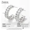 Earrings ZAKOL Trendy AAA Baguette Cubic Zirconia T Stone Hoop Earrings For Women Fashion Circle Bridal Wedding Accessories EP2486