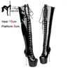 Boots Women Platform Over The Knee 16cm Sexy Striptease High Heels 2024 Winter Strappy Shoes Pole Dancing Long For Woman